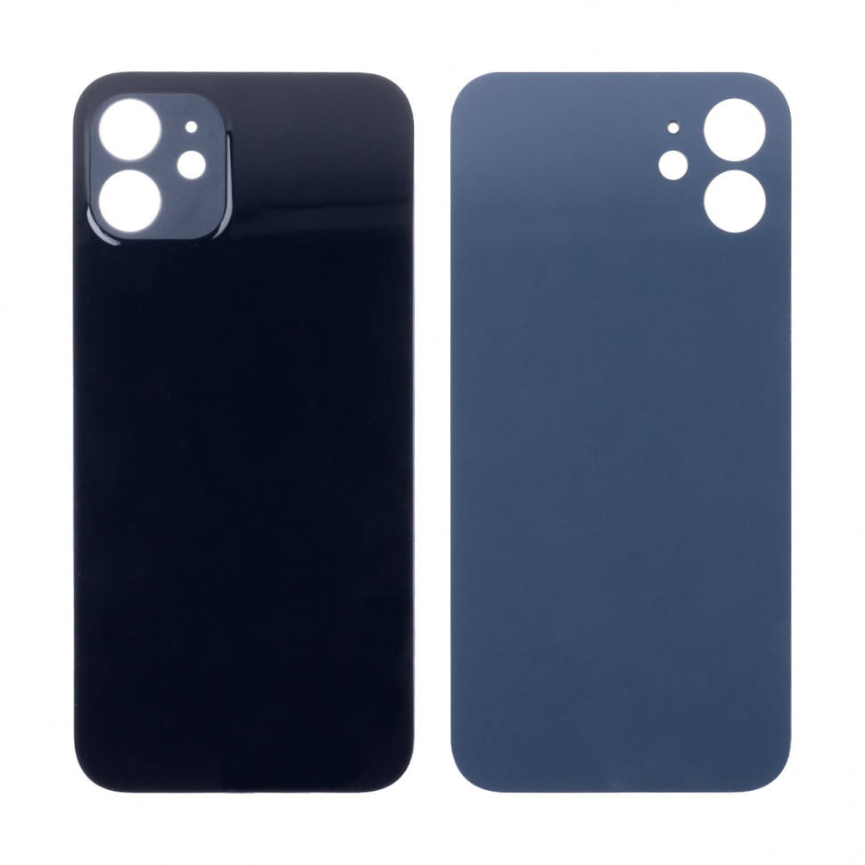 Задняя крышка для iPhone 12 Черный (стекло, широкий вырез под камеру, логотип) - Премиум