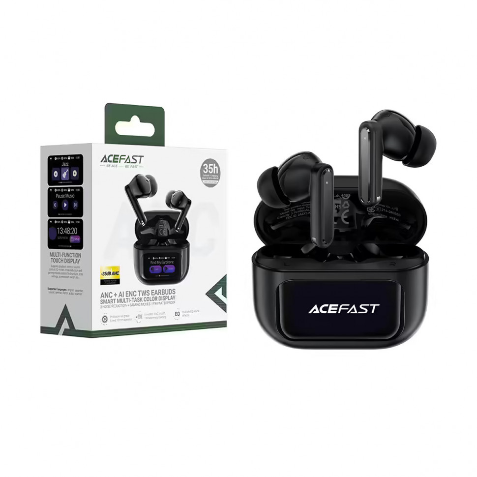 Беспроводные наушники Acefast W6 (TWS, вакуумные, с дисплеем, ANC) Черный