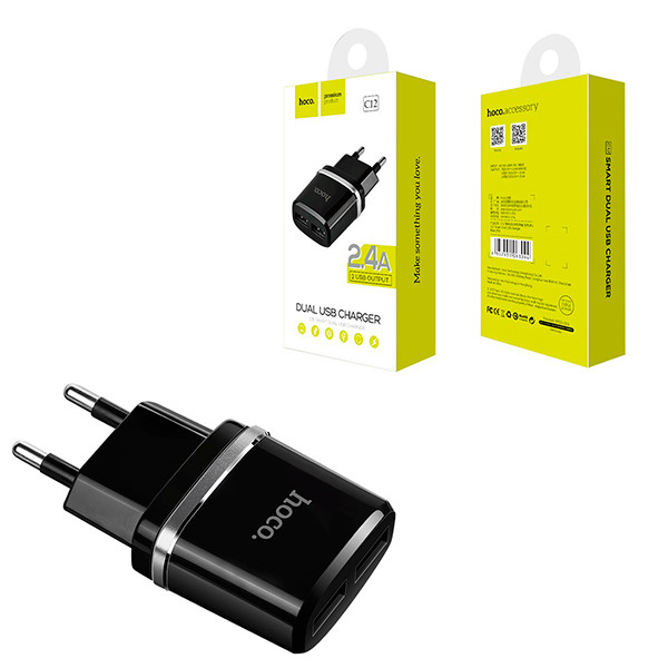 СЗУ USB Hoco C12 (12W, 2 порта) Черный