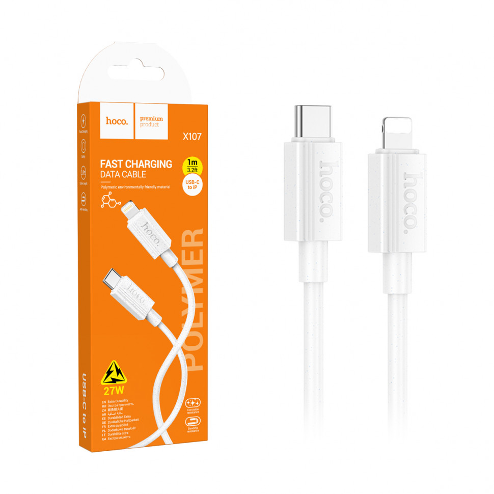 Кабель Type-C - Lightning Hoco X107 (3A, 27W, PD) Белый