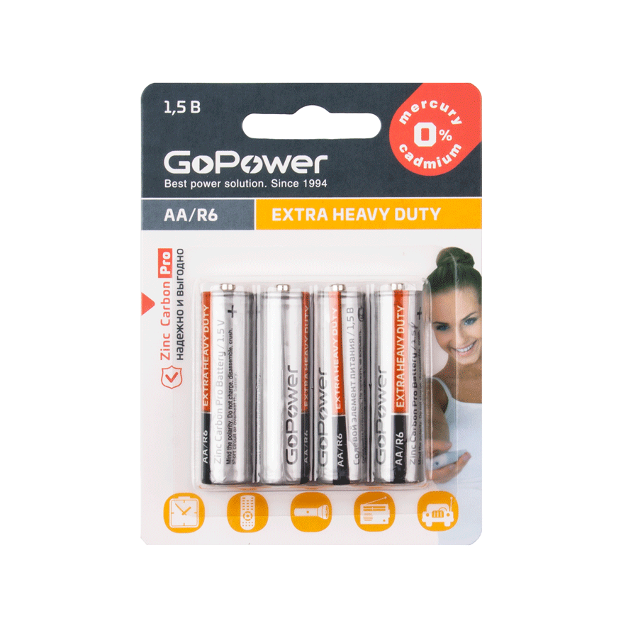 Батарейка AA R6 GoPower Heavy Duty 1.5V (4 шт. в блистере)