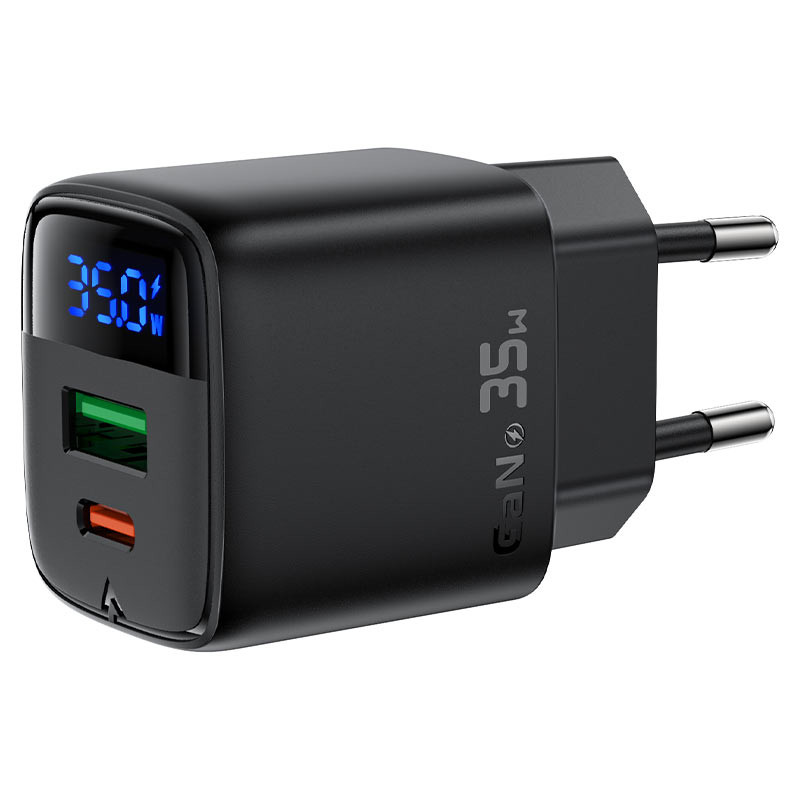 СЗУ USB/Type-C Acefast A116 (35W, QC3.0, PD, 2 порта, GaN, с дисплеем) Черный