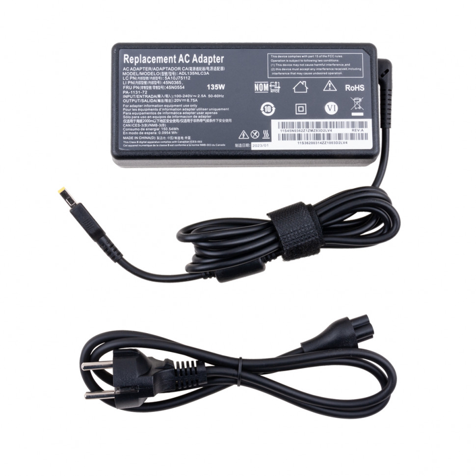 Блок питания для ноутбука Lenovo 20V, 6,75A, 135W (прямоугольный разъем)