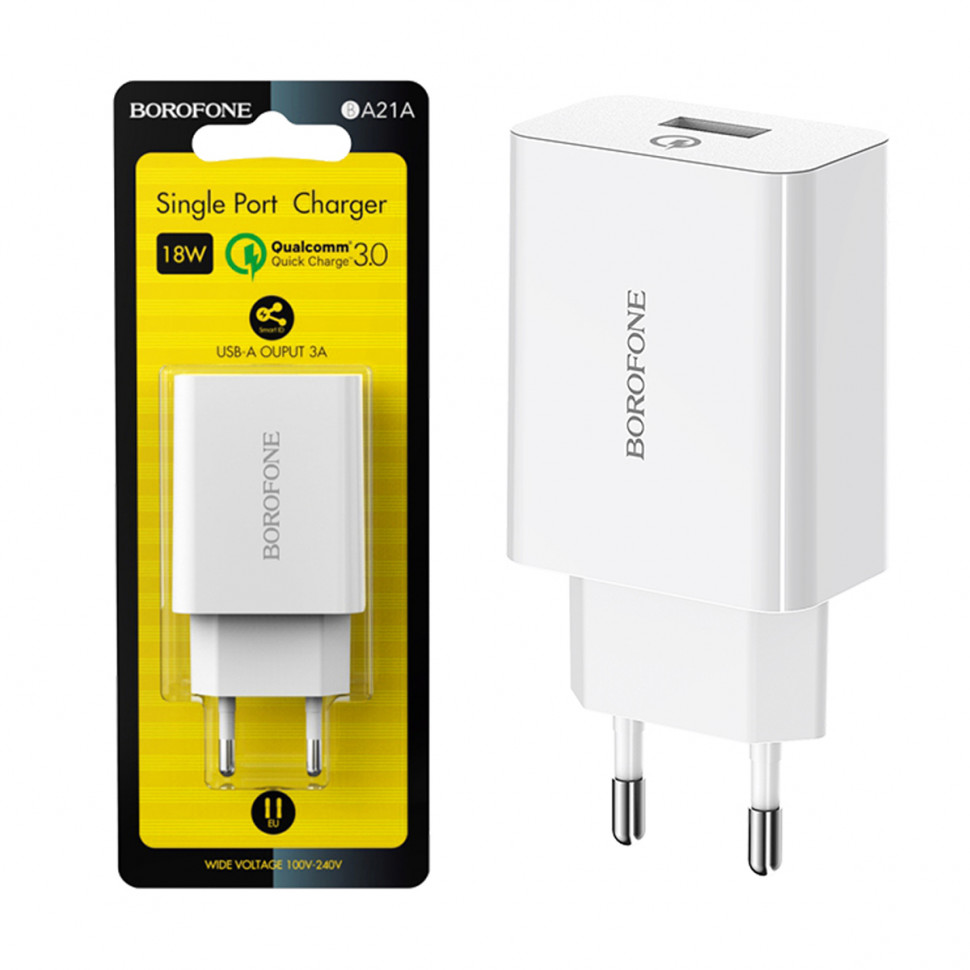 СЗУ USB Borofone BA21A (18W, QС3.0) Белый