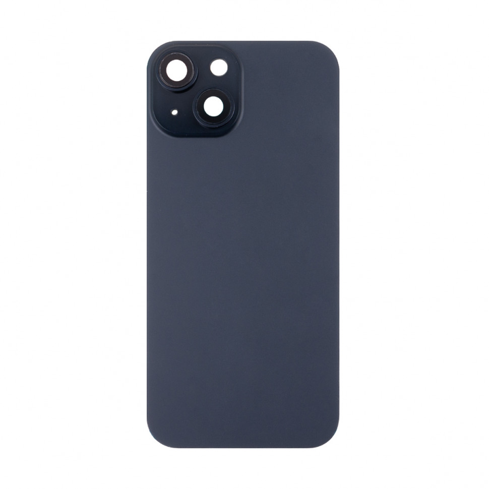 Задняя крышка для iPhone 15 в сборе со стеклом камеры Черный (стекло, логотип) - Премиум