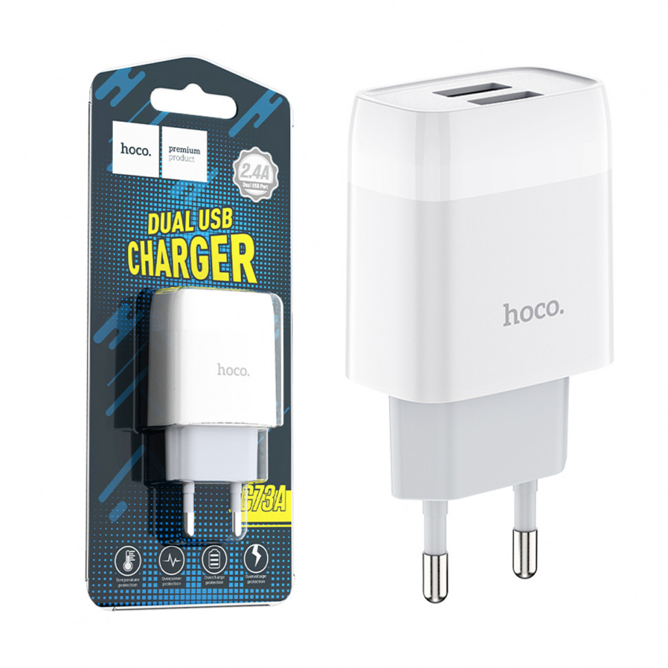 СЗУ USB Hoco C73A (12W, 2 порта) Белый