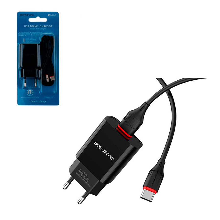СЗУ USB Borofone BA20A (10.5W, кабель Type-C) Черный