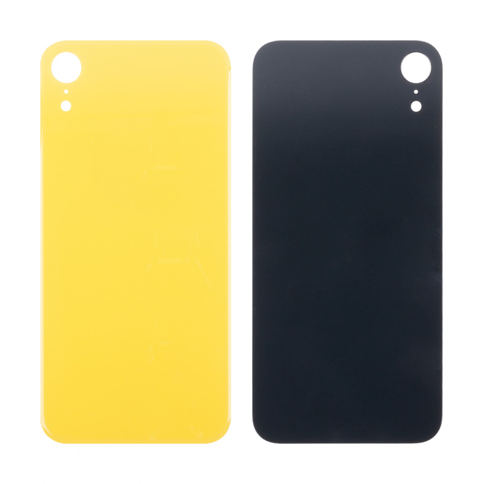 Задняя крышка для iPhone Xr Желтый (стекло, широкий вырез под камеру, логотип) - Премиум