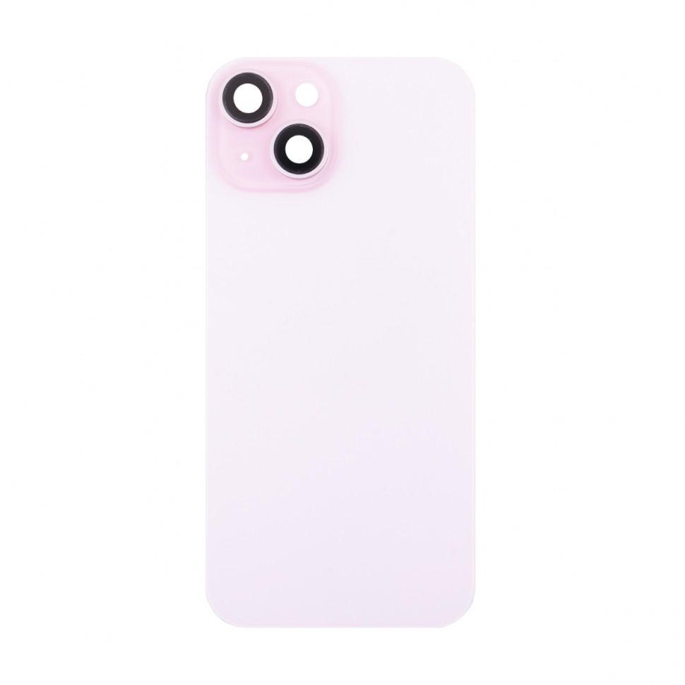 Задняя крышка для iPhone 15 в сборе со стеклом камеры Розовый (стекло, логотип) - Премиум
