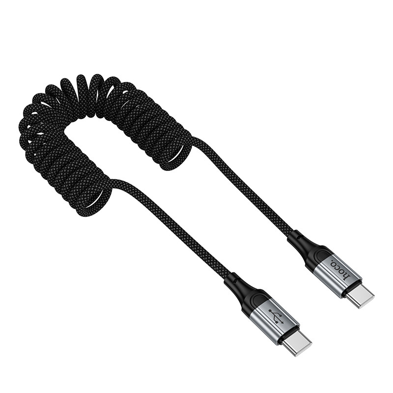 Кабель Type-C - Type-C Hoco X121 (3A, 60W, 1.5 м, пружина) Черный
