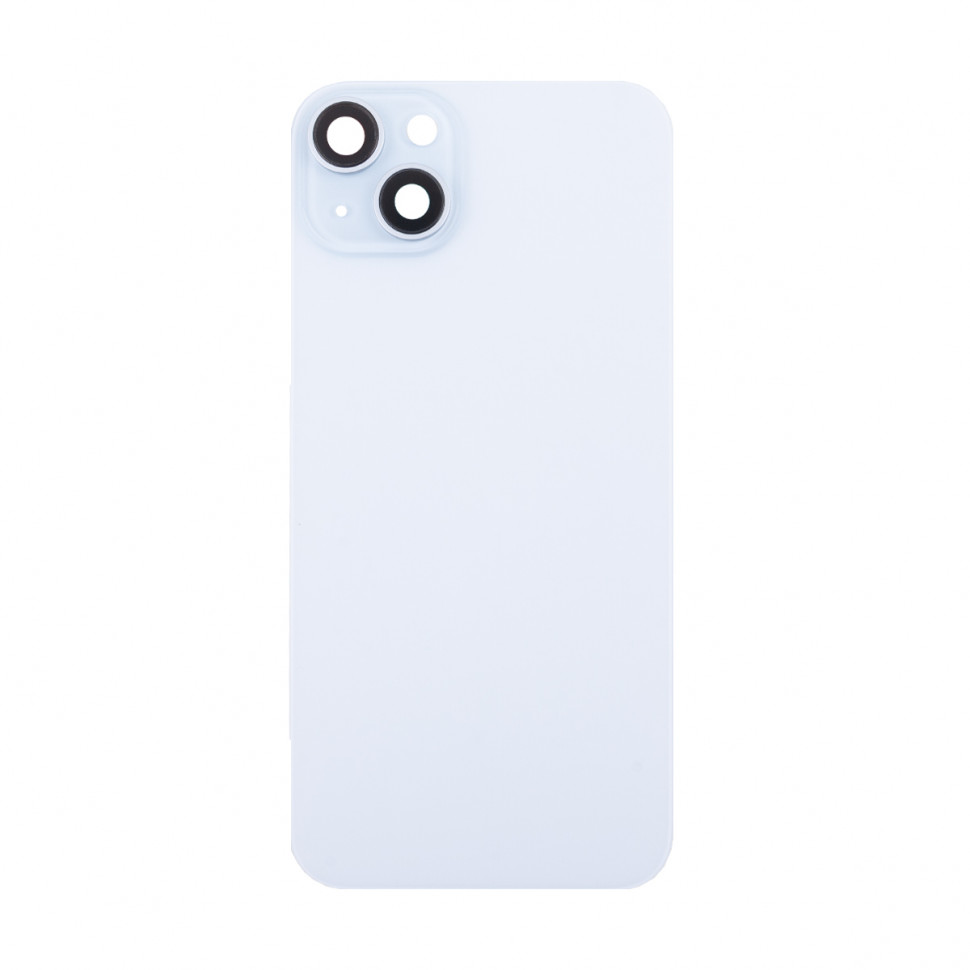 Задняя крышка для iPhone 15 Plus в сборе со стеклом камеры Голубой (стекло, логотип) - Премиум