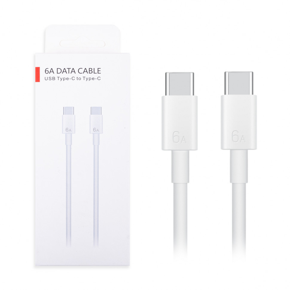Кабель Type-C - Type-C Huawei (6A, 88W, чип SuperCharger) Белый Оригинал