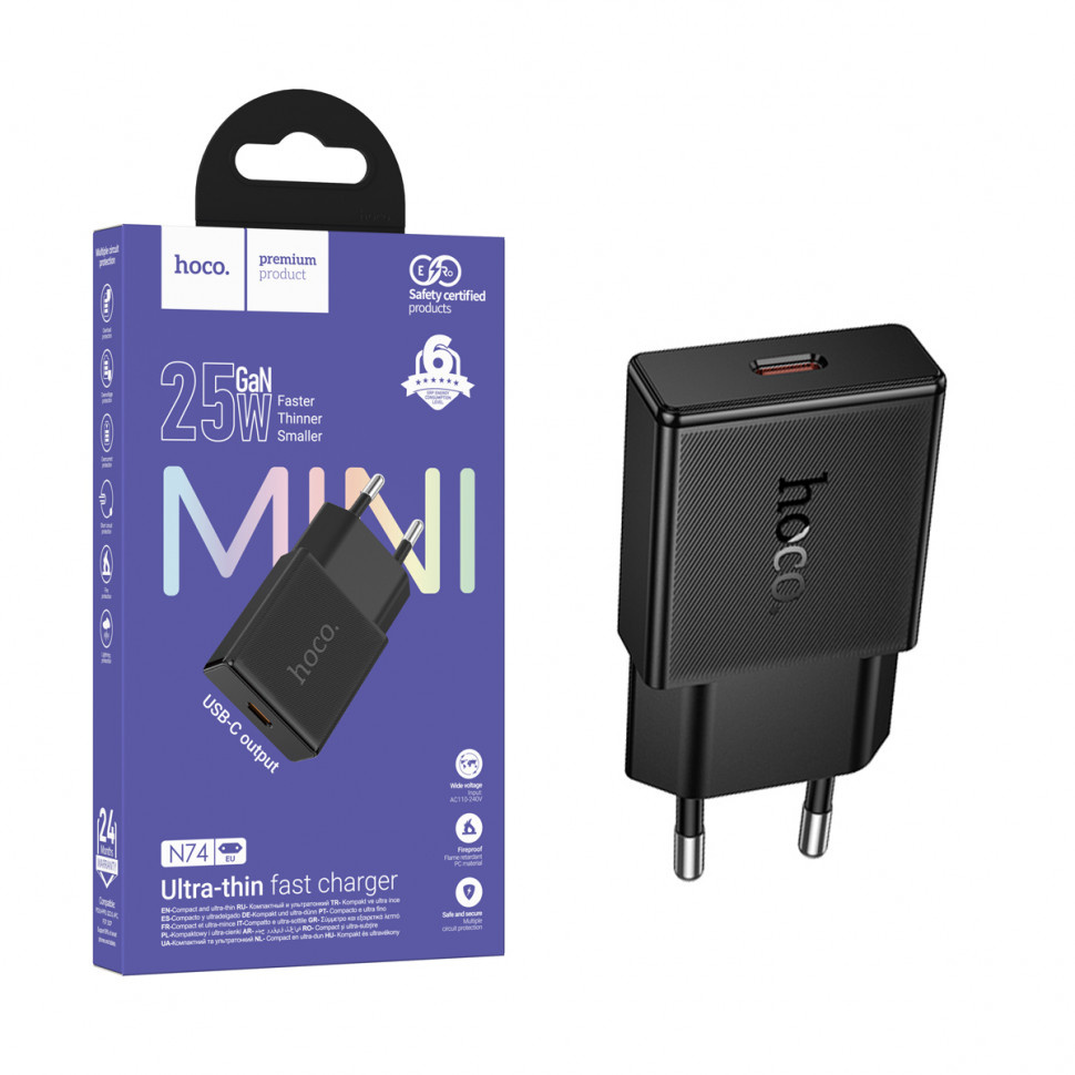 СЗУ Type-C Hoco N74 (25W, PD, сверхтонкое) Черный