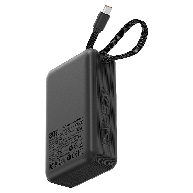 Внешний Аккумулятор Acefast M21 20000 mAh (65W, QC3.0, PD, AVS, USB, Type-C, LCD) Черный