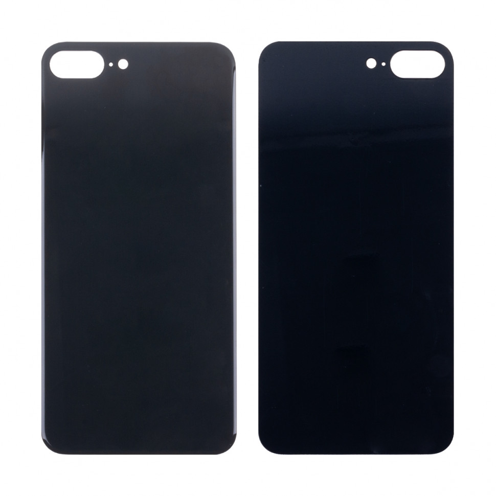 Задняя крышка для iPhone 8 Plus Черный (стекло, широкий вырез под камеру, логотип) - Премиум
