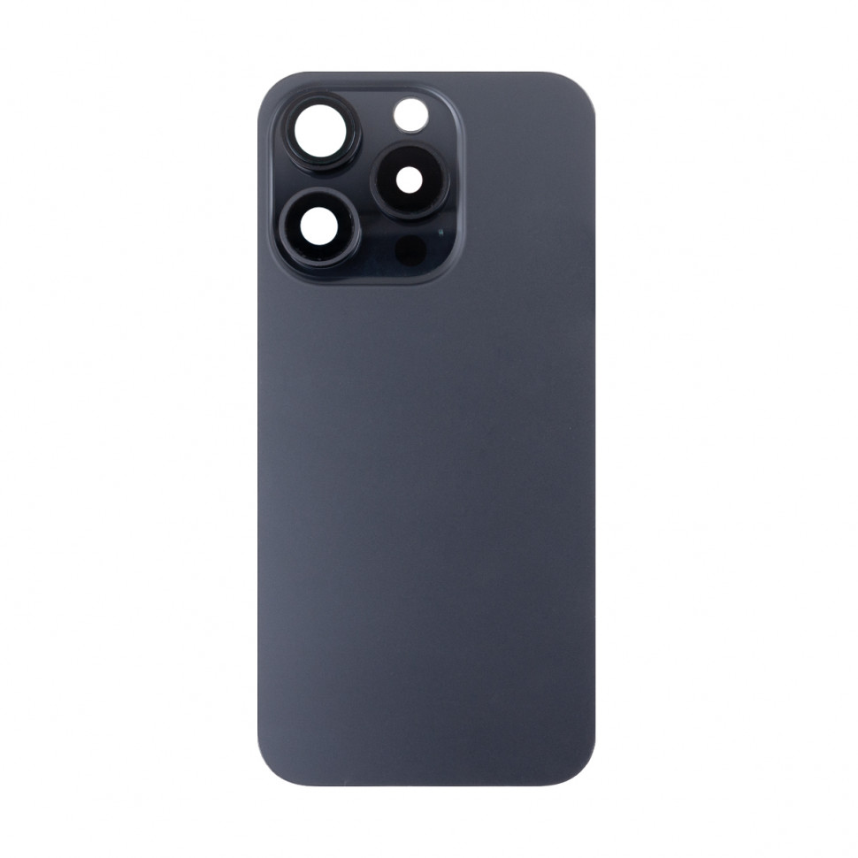 Задняя крышка для iPhone 15 Pro в сборе со стеклом камеры Черный (стекло, логотип) - Премиум
