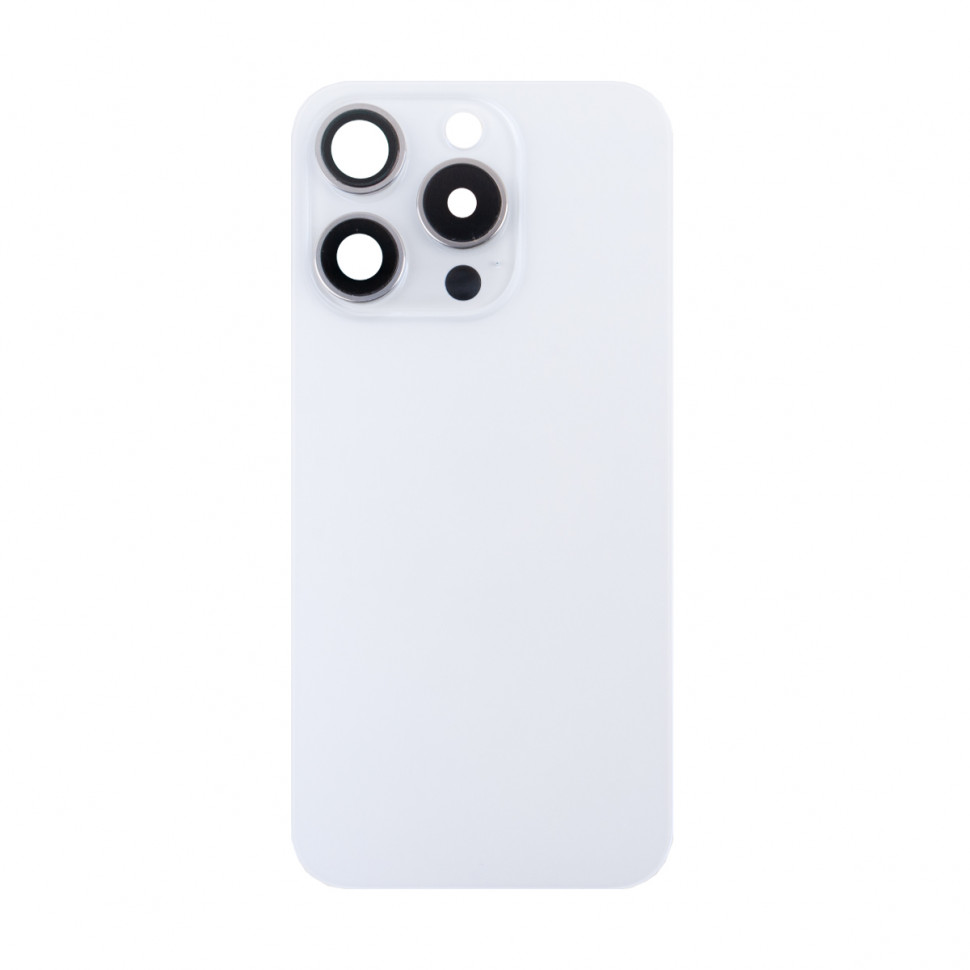 Задняя крышка для iPhone 15 Pro в сборе со стеклом камеры Белый (стекло, логотип) - Премиум