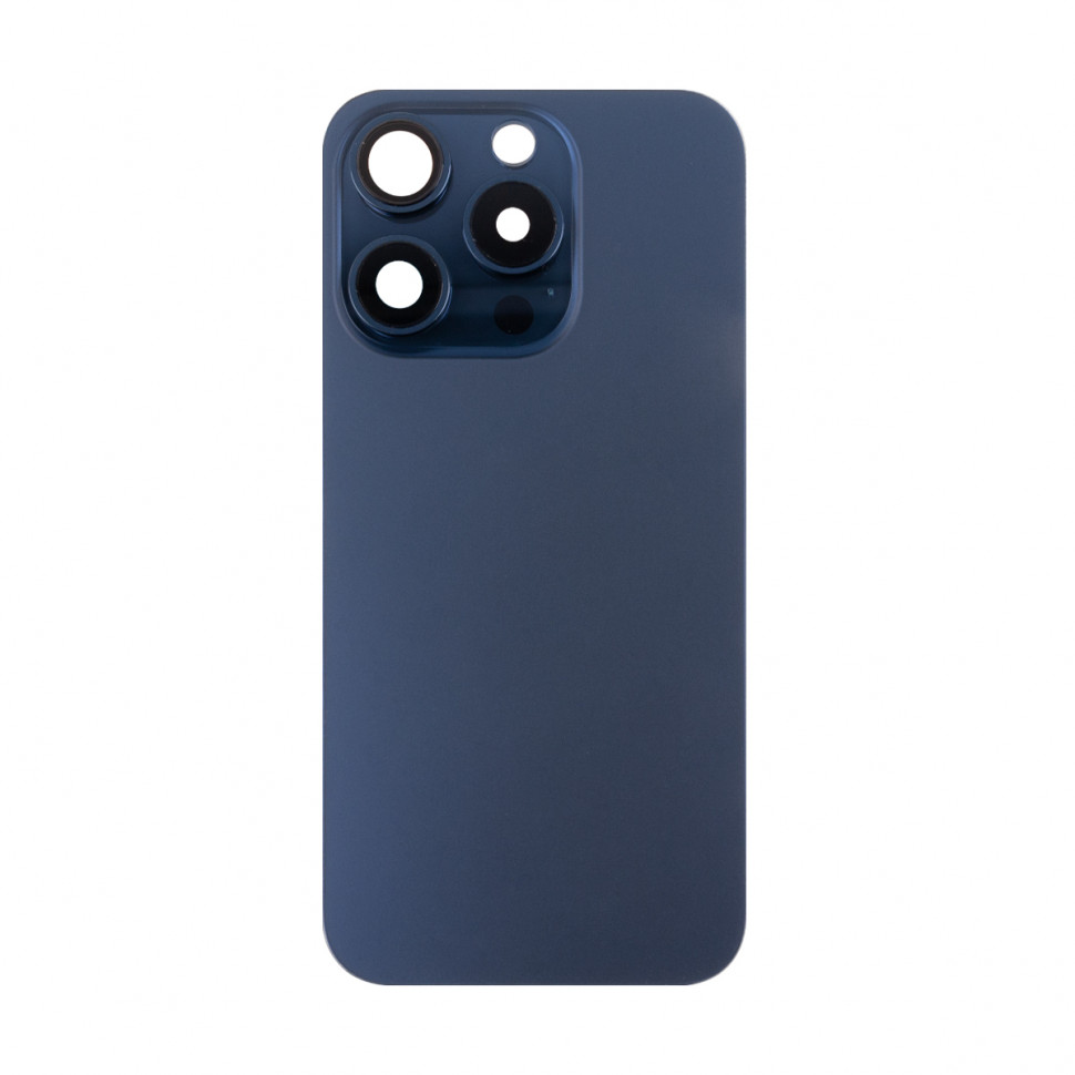 Задняя крышка для iPhone 15 Pro в сборе со стеклом камеры Синий (стекло, логотип) - Премиум