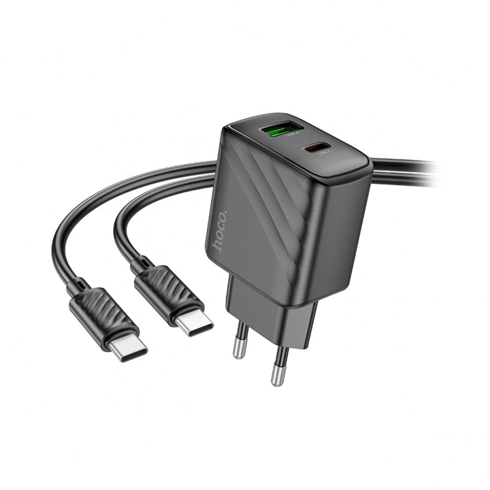 СЗУ USB/Type-C Hoco CS23A (30W, QC3.0, PD, 2 порта, кабель Type-C-Type-C) Черный