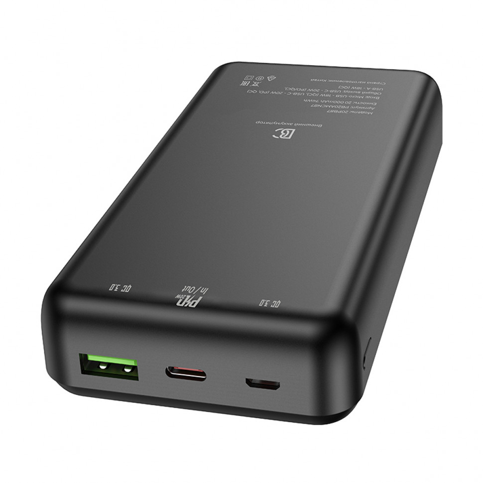 Внешний Аккумулятор BC 20PB87 20000 mAh (20W, QC3.0, PD, USB, MicroUSB, Type-C) Черный