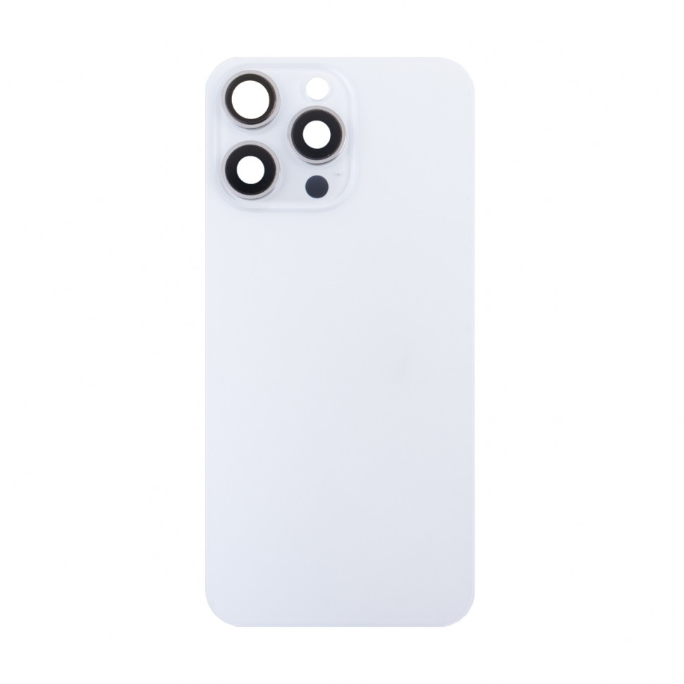 Задняя крышка для iPhone 15 Pro Max в сборе со стеклом камеры Белый (стекло, логотип) - Премиум