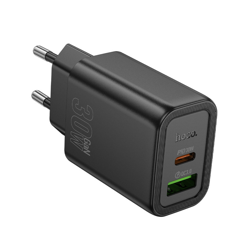 СЗУ USB/Type-C Hoco N63 (30W, QC3.0, PD, 2 порта, GaN) Черный
