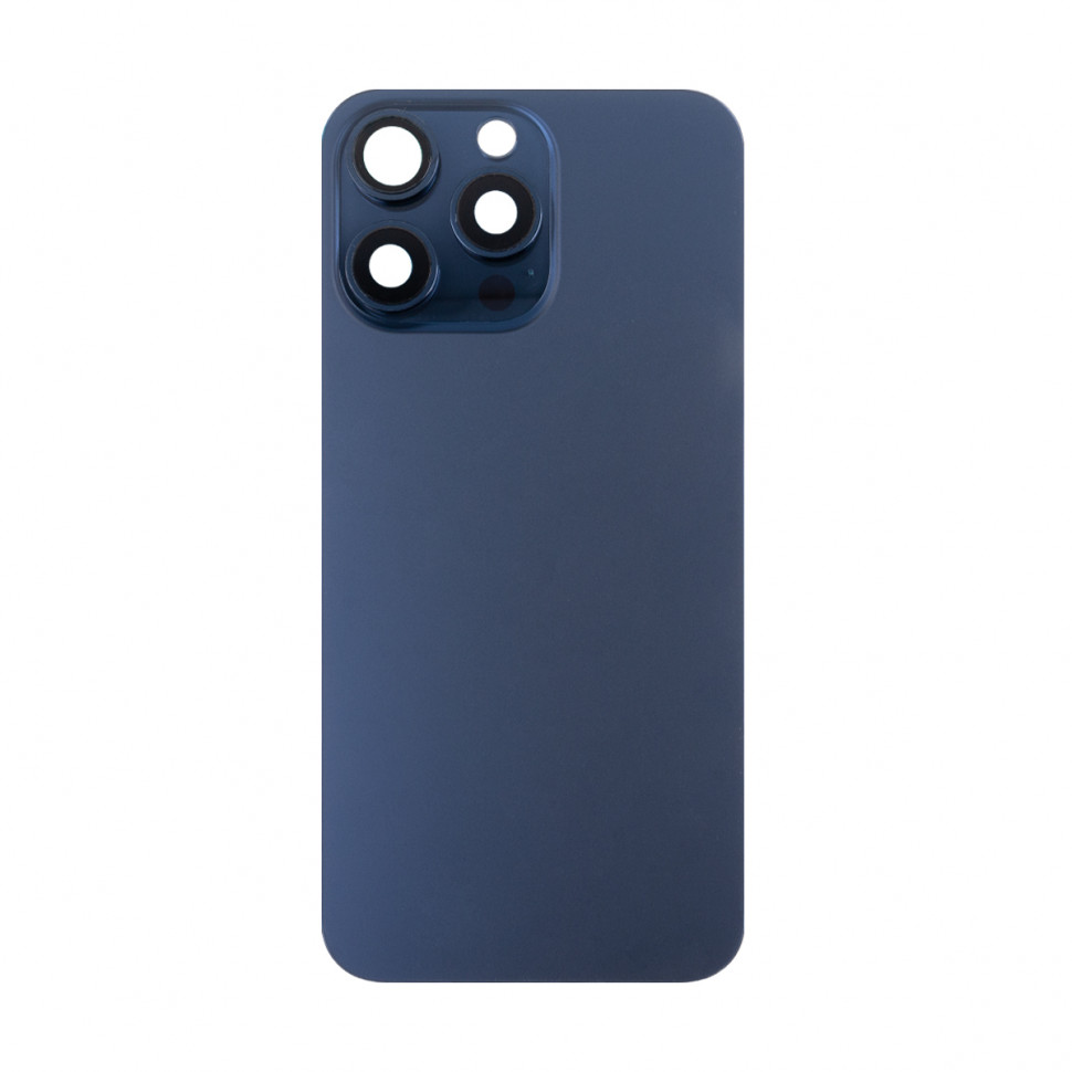 Задняя крышка для iPhone 15 Pro Max в сборе со стеклом камеры Синий (стекло, логотип) - Премиум