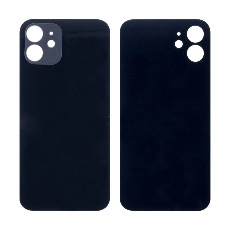 Задняя крышка для iPhone 12 Черный (стекло, широкий вырез под камеру, логотип)