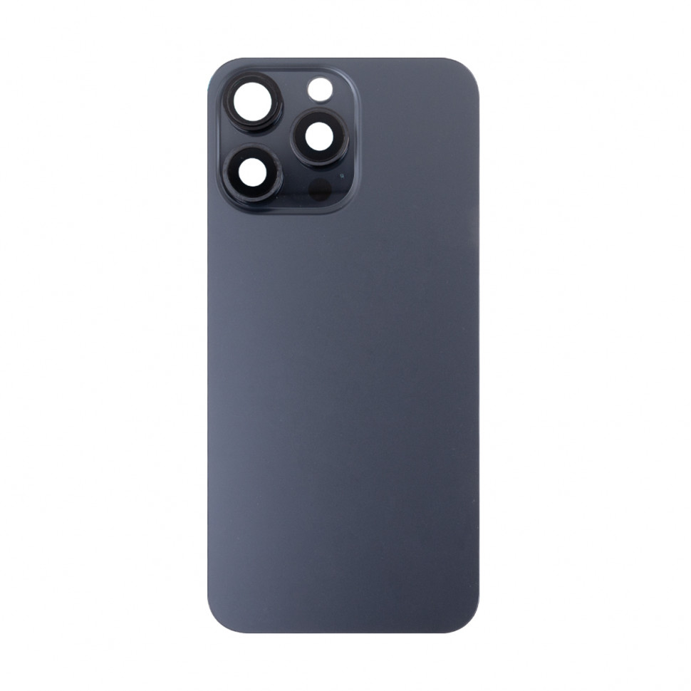 Задняя крышка для iPhone 15 Pro Max в сборе со стеклом камеры Черный (стекло, логотип) - Премиум