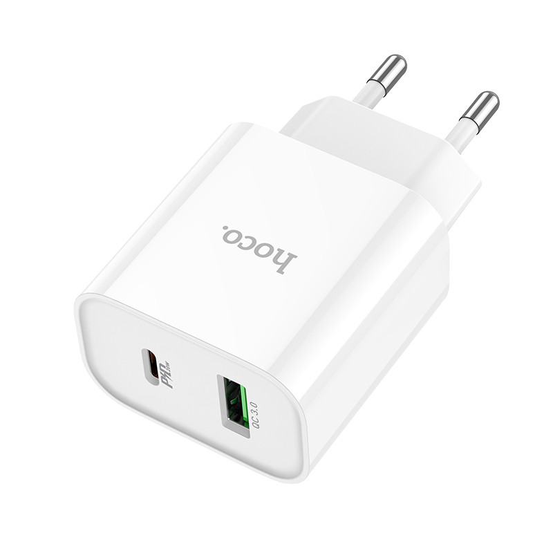 СЗУ USB/Type-C Hoco C80A Plus (20W, QC3.0, PD, 2 порта) Белый