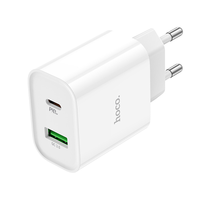 СЗУ USB/Type-C Hoco C80A Plus (20W, QC3.0, PD, 2 порта) Белый