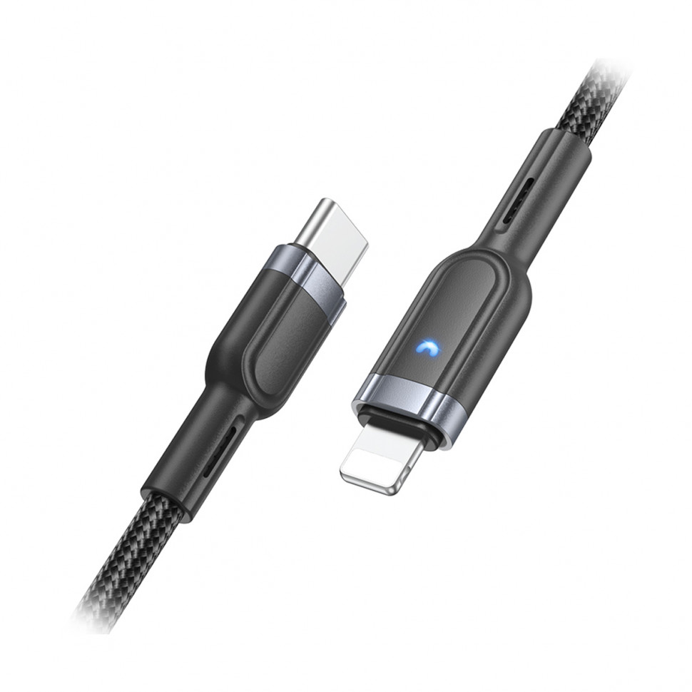 Кабель Type-C - Lightning Hoco U117 (3A, PD, интеллект. отключение, оплетка нейлон) Черный