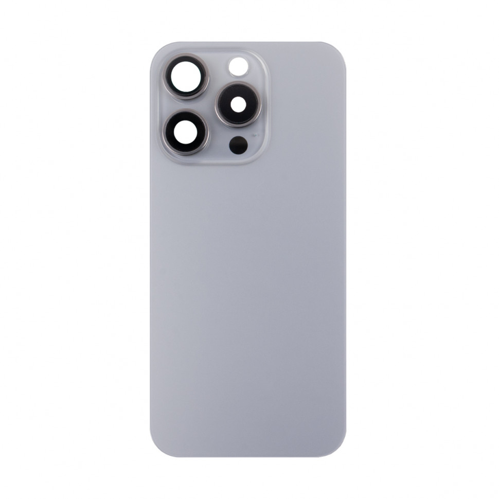 Задняя крышка для iPhone 15 Pro в сборе со стеклом камеры Серый (стекло, логотип) - Премиум
