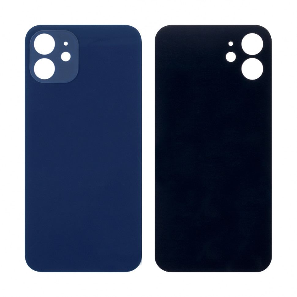 Задняя крышка для iPhone 12 Синий (стекло, широкий вырез под камеру, логотип)