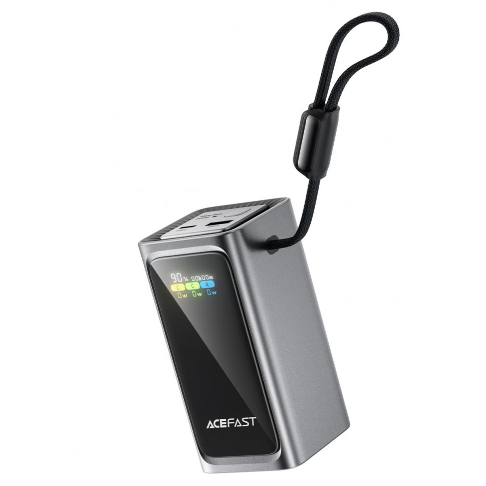 Внешний Аккумулятор Acefast M33 20000 mAh (100W, PD, Type-C, встроенный кабель Type-C, LCD) Серый