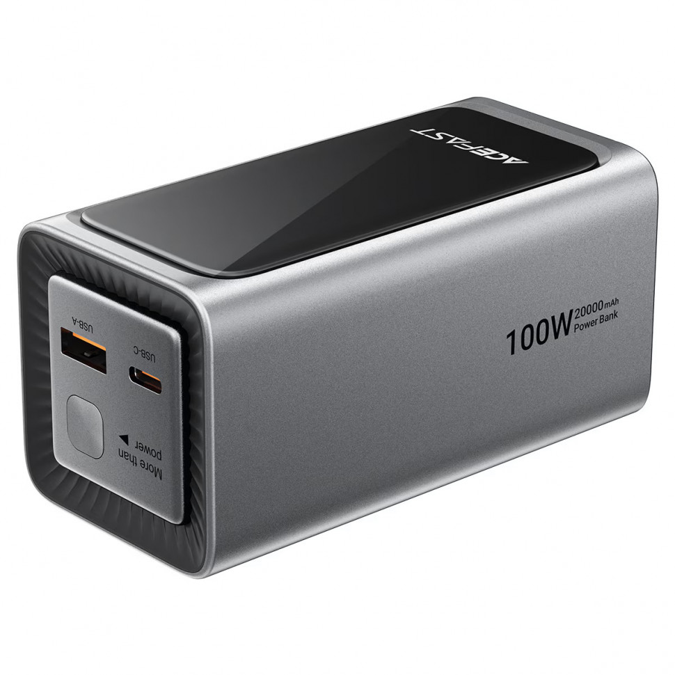 Внешний Аккумулятор Acefast M33 20000 mAh (100W, PD, Type-C, встроенный кабель Type-C, LCD) Серый
