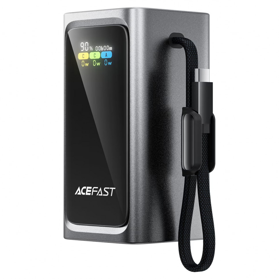 Внешний Аккумулятор Acefast M33 20000 mAh (100W, PD, Type-C, встроенный кабель Type-C, LCD) Серый