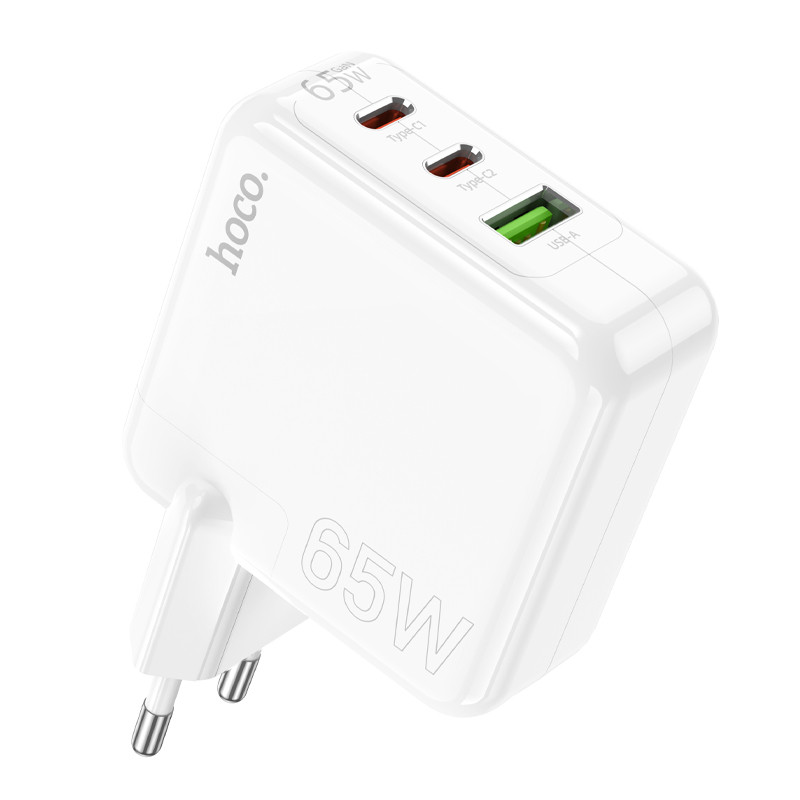СЗУ USB/Type-C Hoco C115A (65W, QС3.0, PD, 3 порта, GaN) Белый