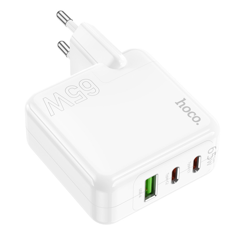 СЗУ USB/Type-C Hoco C115A (65W, QС3.0, PD, 3 порта, GaN) Белый