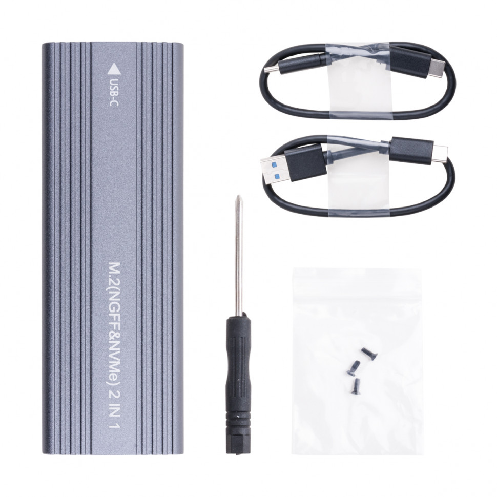Внешний корпус для жесткого диска M.2 NGFF/NVME (Type-C, USB C/3.1 алюминий) Серый