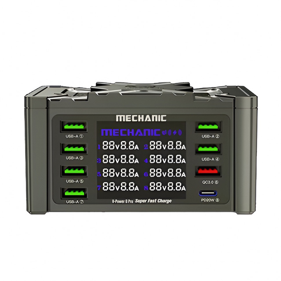 Зарядная станция Mechanic V-Power 8 Pro (110W, 8 портов 6USB/USB-QC3.0/Type-C-PD, Qi 15W)