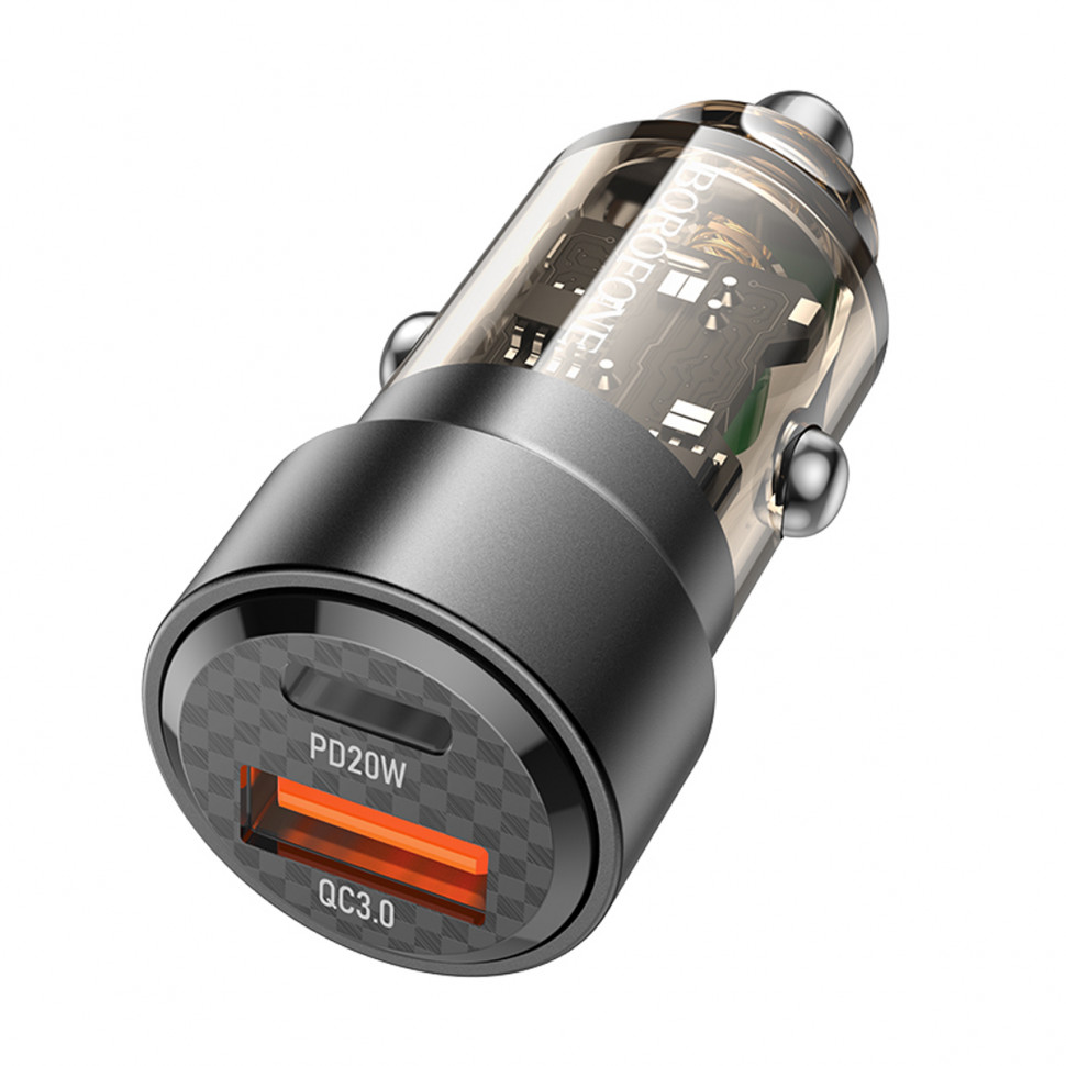 АЗУ USB/Type-C Borofone BZ20 (38W, QC3.0, PD, 1Type-C, 1USB, прозрачный) Черный