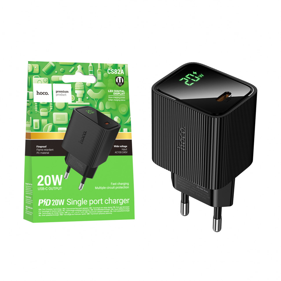 СЗУ Type-C Hoco CS82A (20W, PD, с дисплеем) Черный