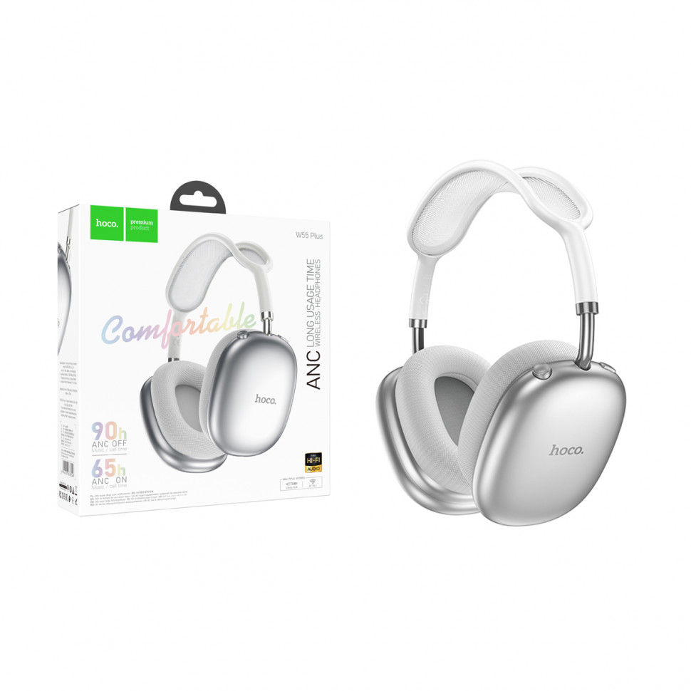 Беспроводные наушники Hoco W55 Plus (накладные, ANC) Серебро