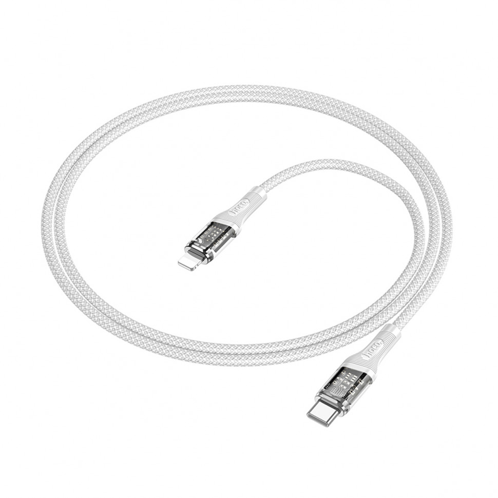 Кабель Type-C - Lightning Hoco U111 (3A, PD, оплетка нейлон, 1,2 м) Серый