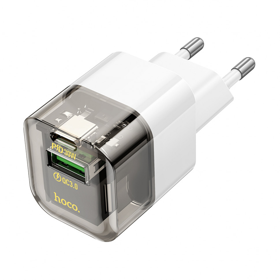 СЗУ USB/Type-C Hoco C131A (30W, QC3.0, PD, 2 порта, прозрачный) Черный
