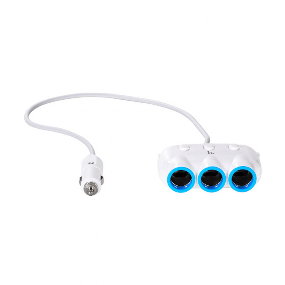 Автомобильный разветвитель прикуривателя Hoco C1 (15W, 3 гнезда, 2USB) Белый