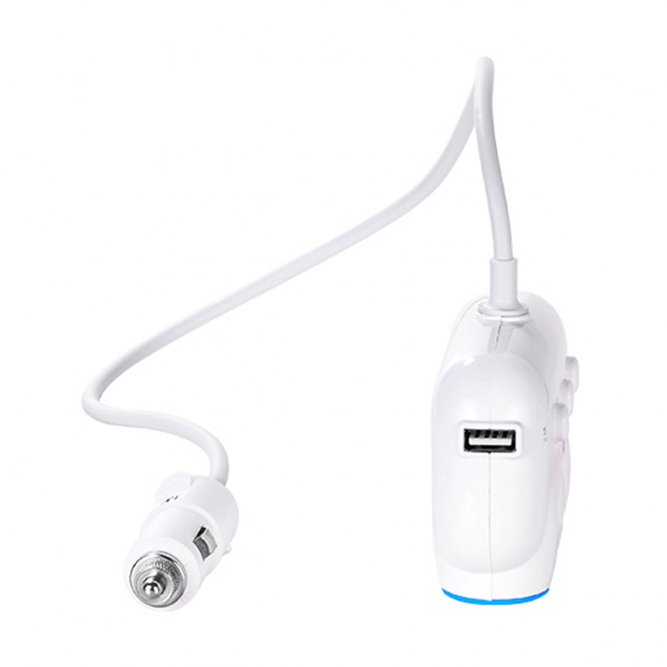 Автомобильный разветвитель прикуривателя Hoco C1 (15W, 3 гнезда, 2USB) Белый