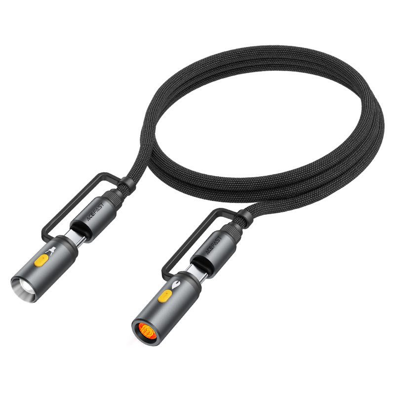 Кабель Type-C - 3 в 1 (Type-C+прикуриватель+LED подсветка) Acefast J4 (3A, 60W, 1,2 м) Черный