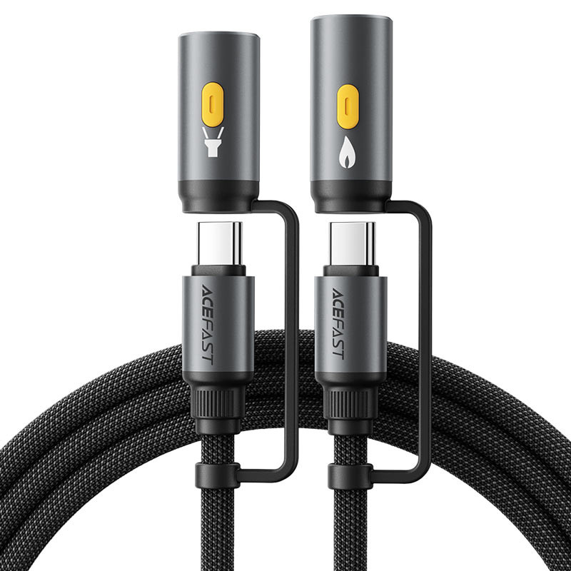 Кабель Type-C - 3 в 1 (Type-C+прикуриватель+LED подсветка) Acefast J4 (3A, 60W, 1,2 м) Черный